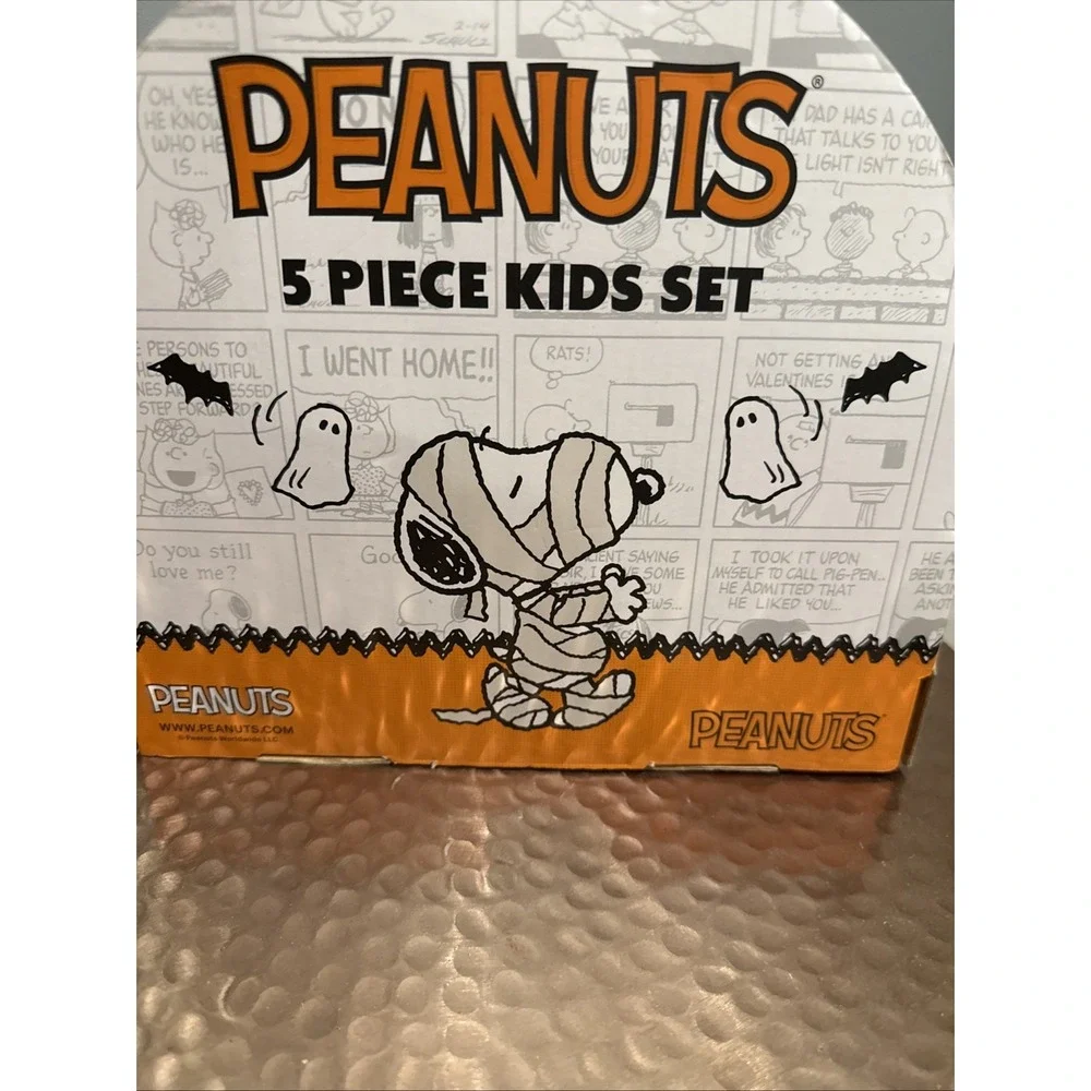 Peanuts Snoopy Halloween 5PC Kids Dinnerware Plate Bowl Cup Fork Spoon Pumpkin